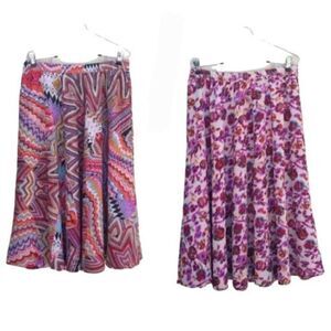 Indira Retro 70's Reversible Colorful Full Midi Skirt‎ Hippie Floral Pink Sz M